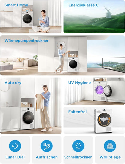 Midea Wärmepumpentrockner 8 kg Energieeffizienzklasse C Fernsteuerung MD20EH80WB-A3